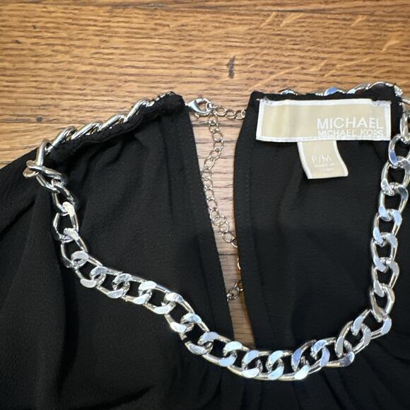 Michael Kors Black Halter Top Petite Medium Silver Chain Neckline - Picture 4 of 7
